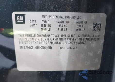 2017 Chevrolet Malibu 1Lt from USA, damaged, VIN 1G1ZE5ST4HF260996